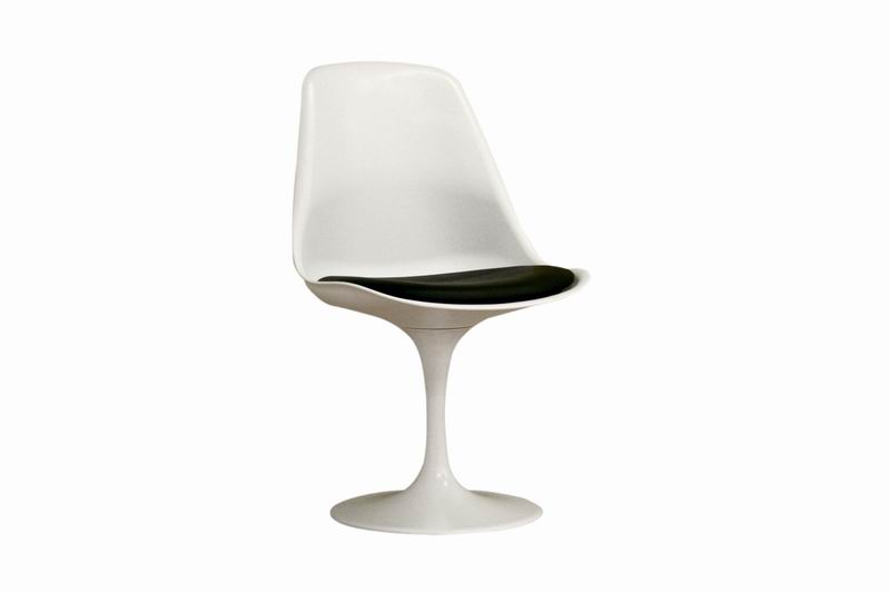 Baxton Studio Tulip White Plastic Accent Chair with Black Cushion